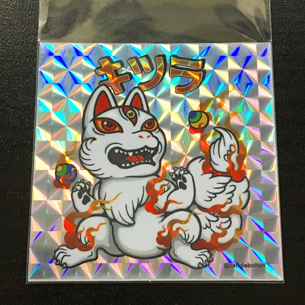 4/$25 Retro White Kitsune Holo Seal Sticker #2